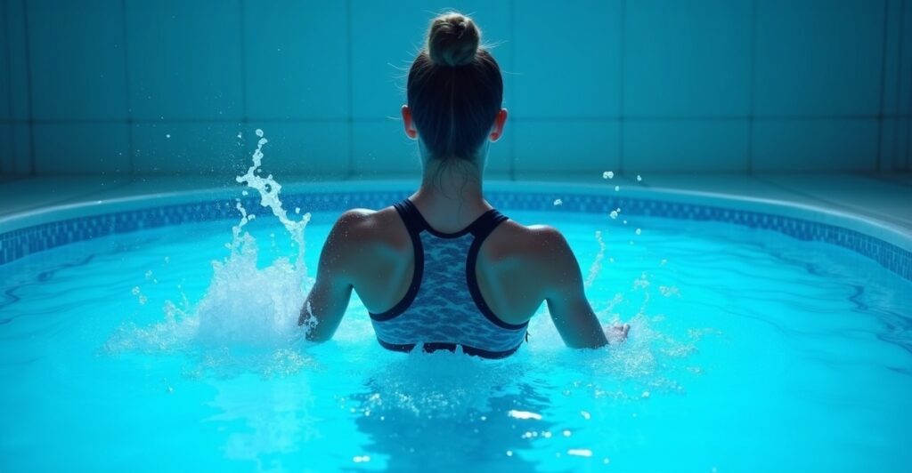 Person cold plunging in ice water tub showing the science-backed benefits of cold water immersion